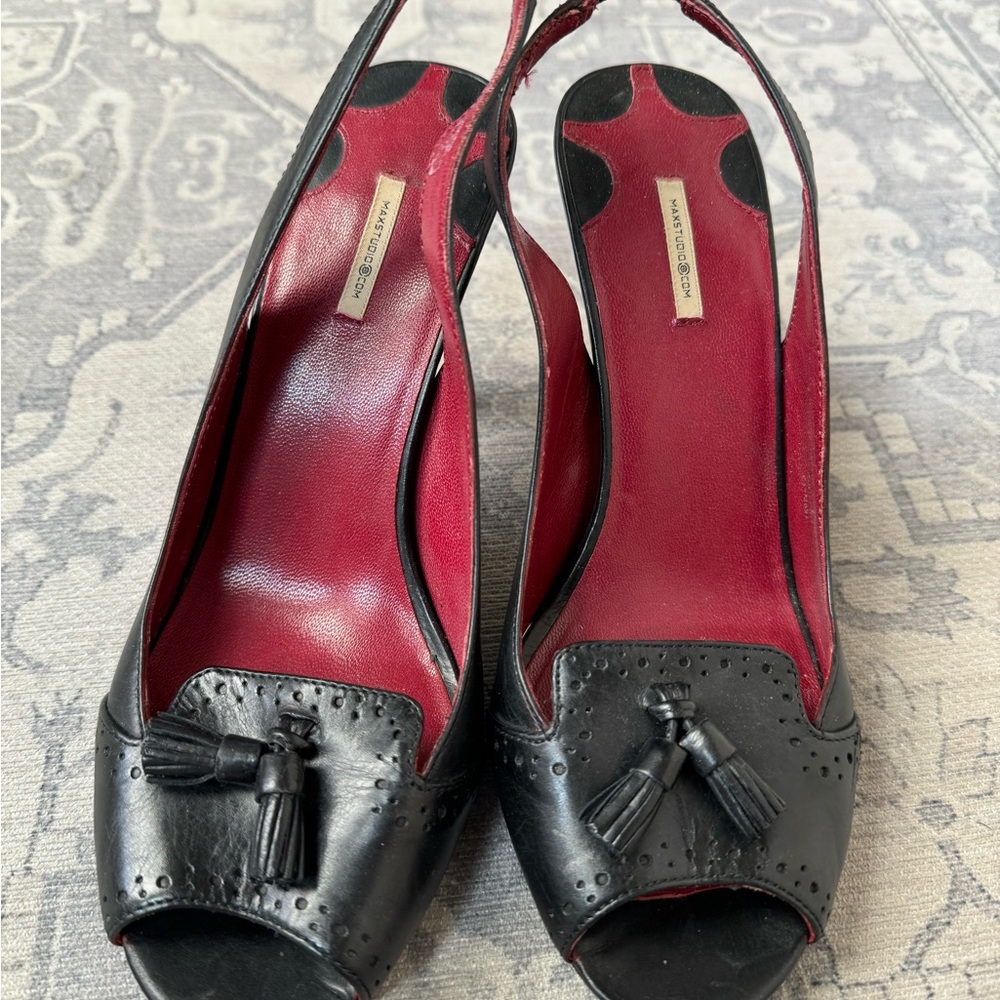 Max Studio Black Slingback Heels with Tassel